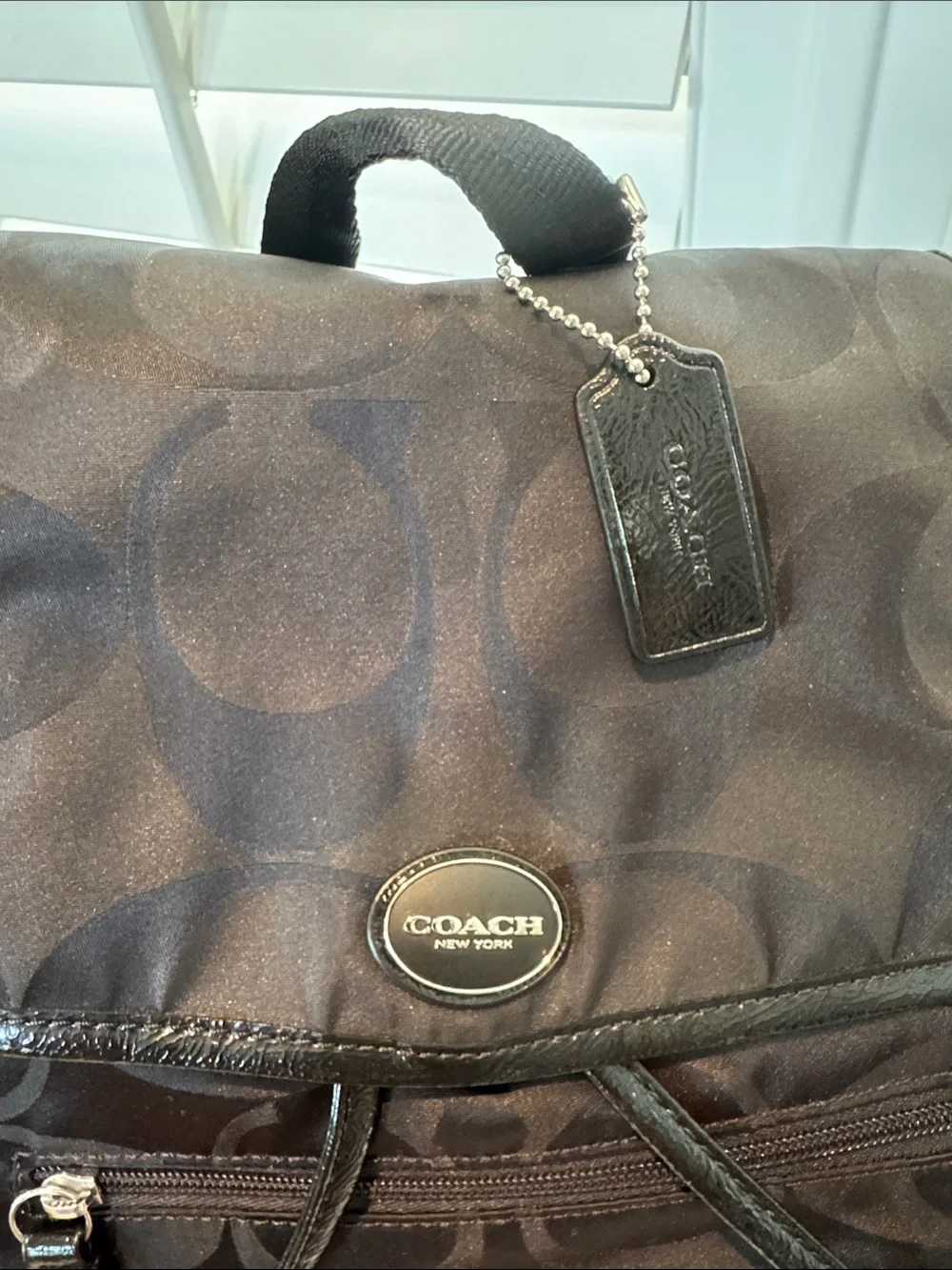 Coach Black Signature Nylon Drawstring Backpack